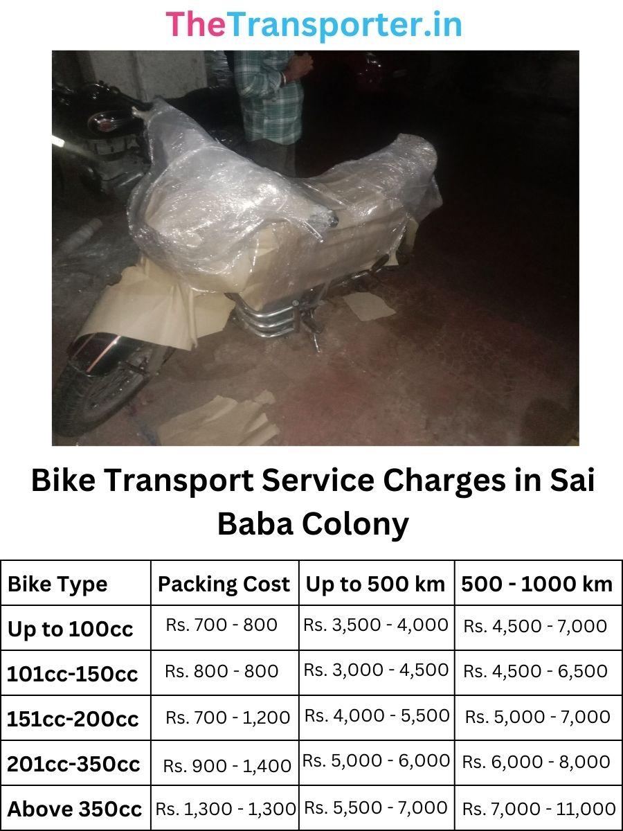 Bike Transport Service Charges in Sai Baba Colony
