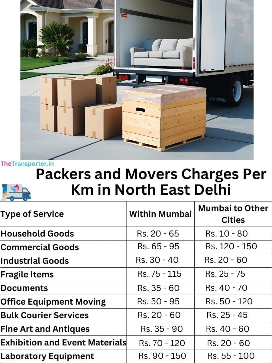 Charges per km by goods type in North-east-delhi