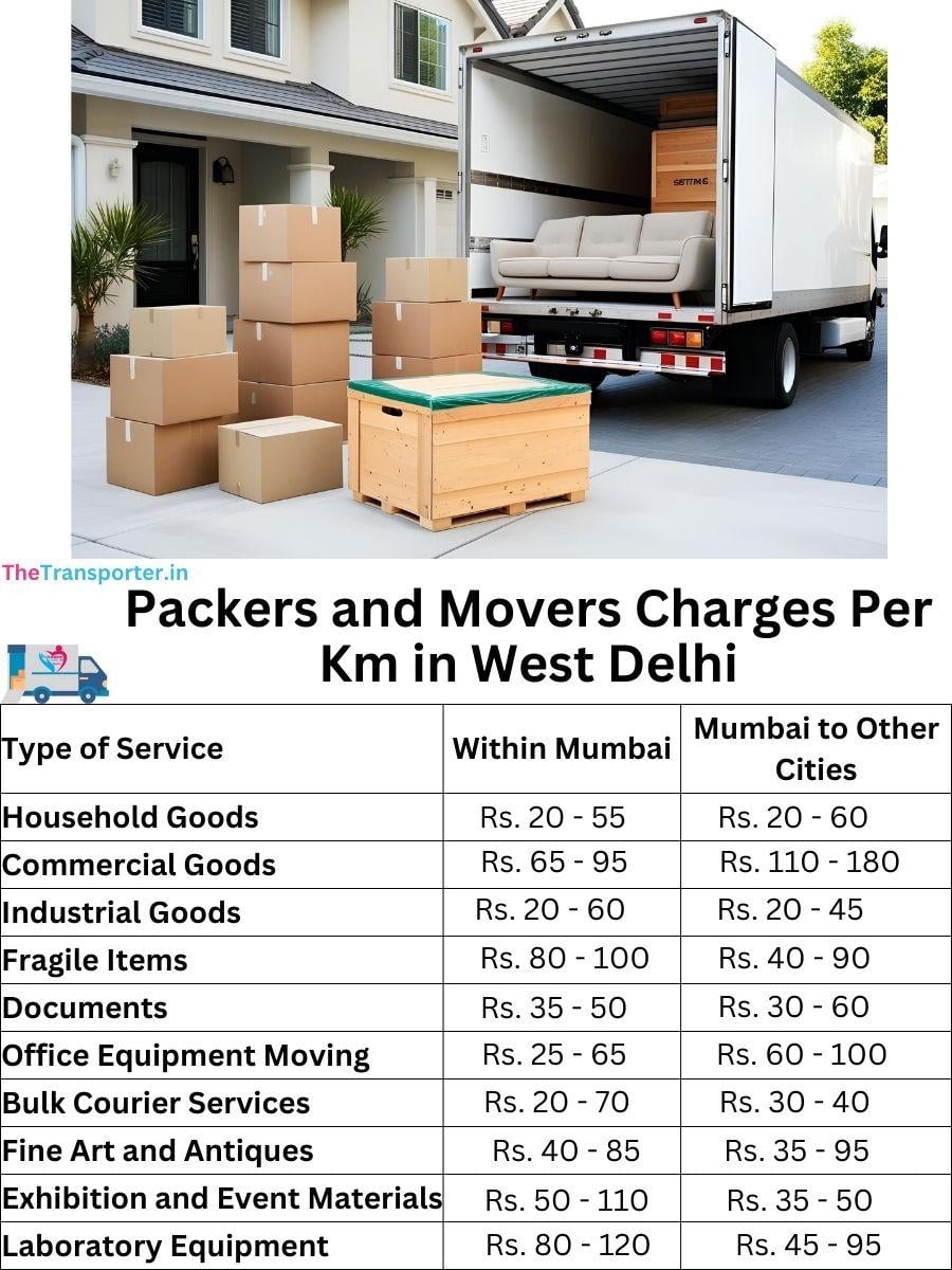 Charges per km by goods type in West-delhi