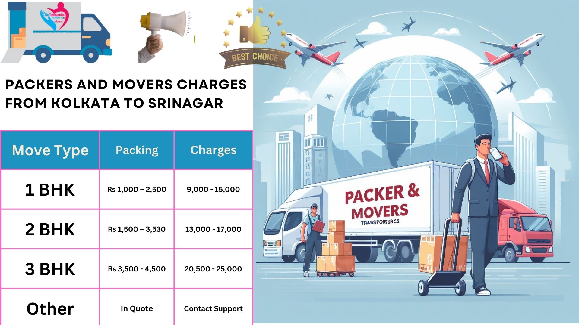 Movers and Packers rates list From Kolkata to Srinagar