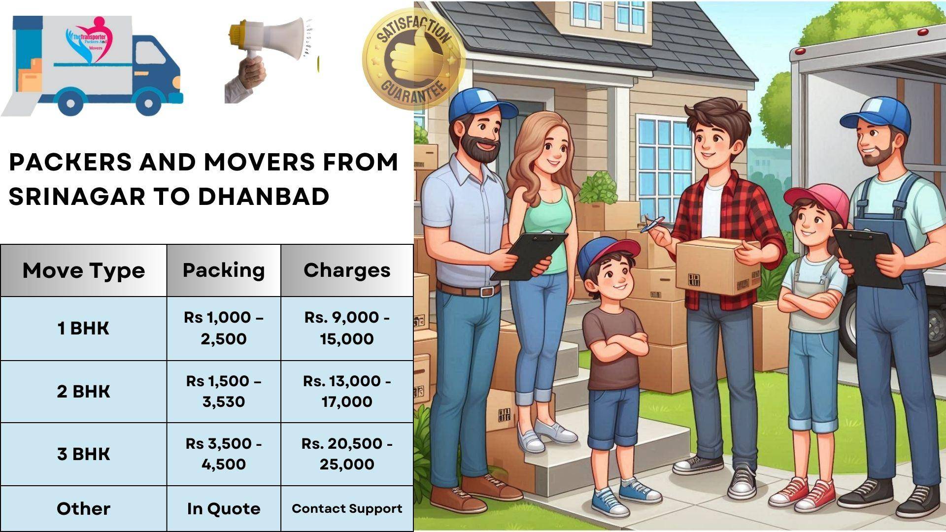 Movers and Packers cost list From Srinagar To Dhanbad