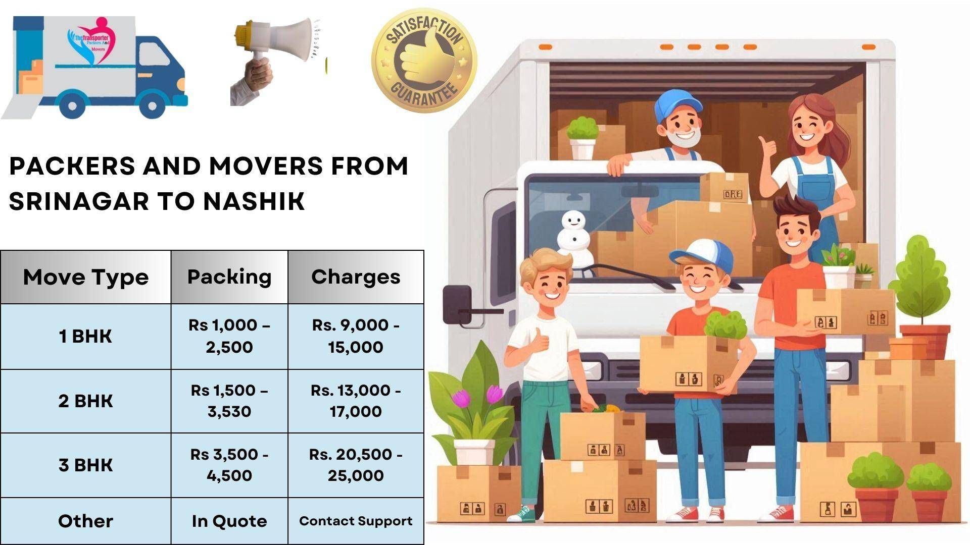 Packers and Movers rates list From Srinagar To Nashik