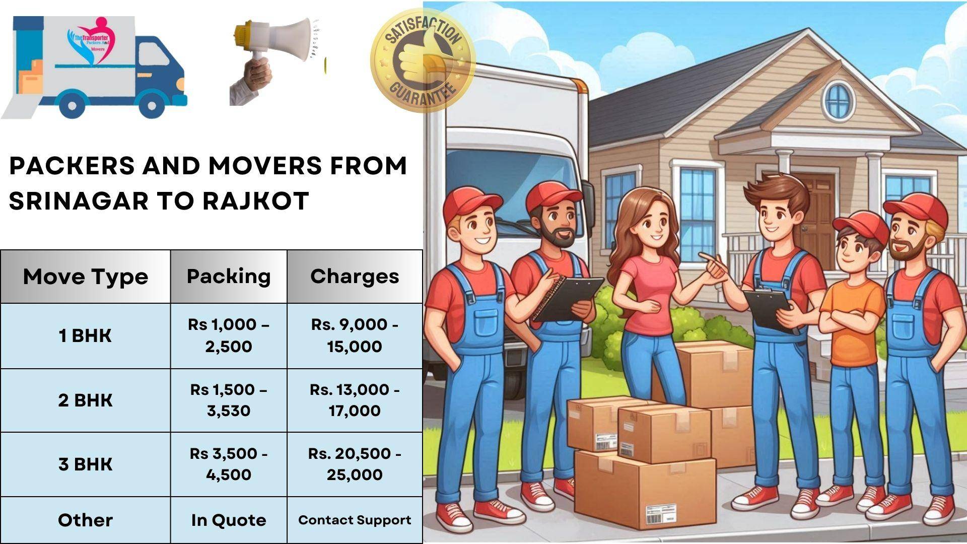 Movers and Packers rates list From Srinagar To Rajkot