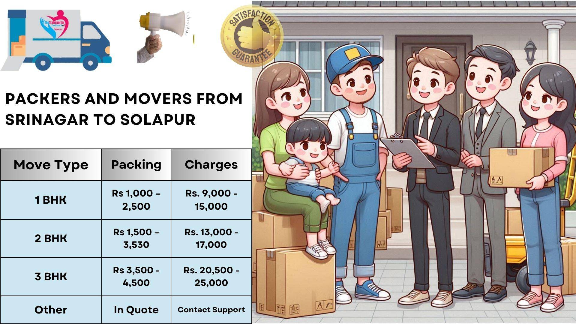 Movers and Packers rates list From Srinagar To Solapur