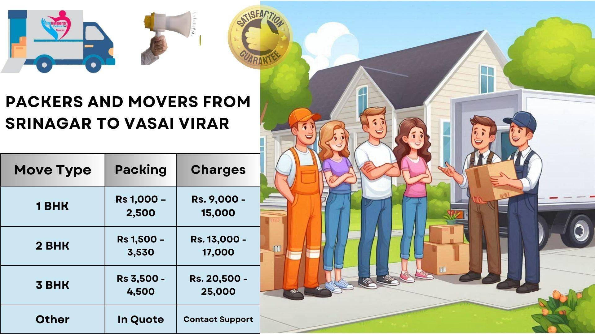 Packers and Movers cost list From Srinagar To Vasai Virar