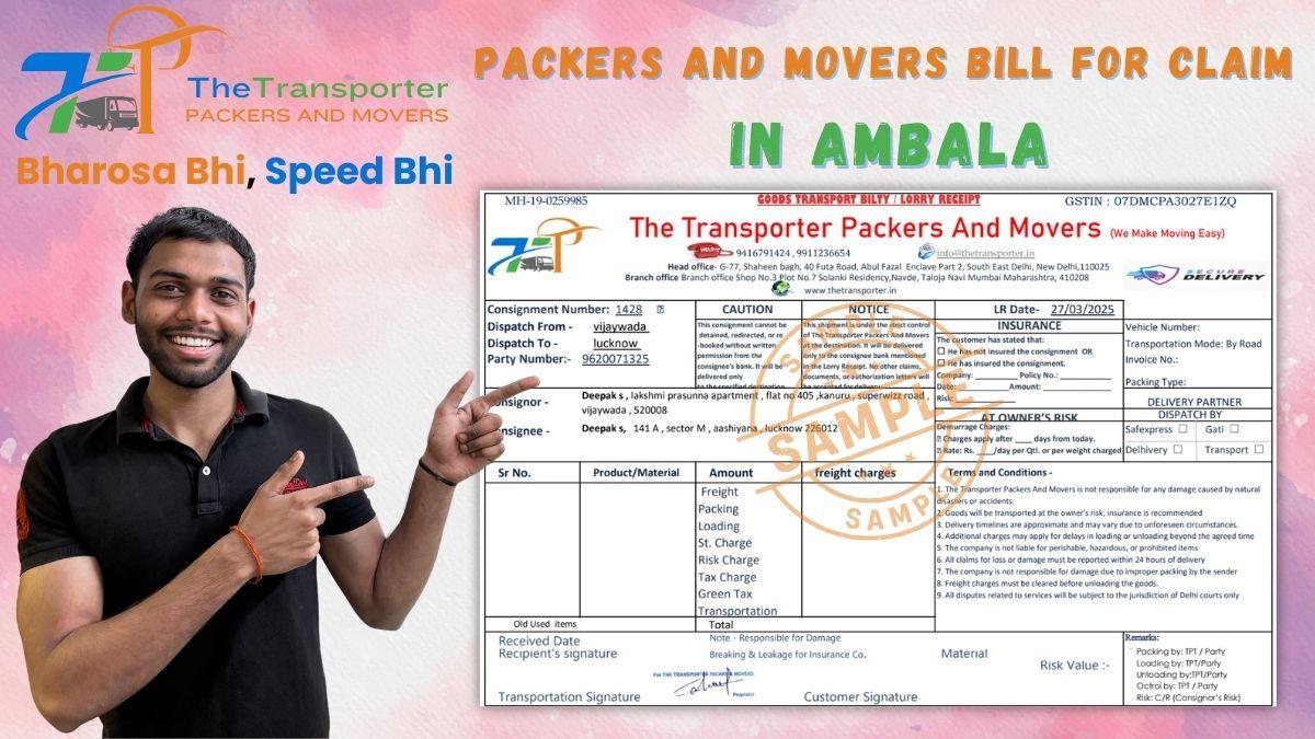 Packers and movers GST bill sample for Ambala