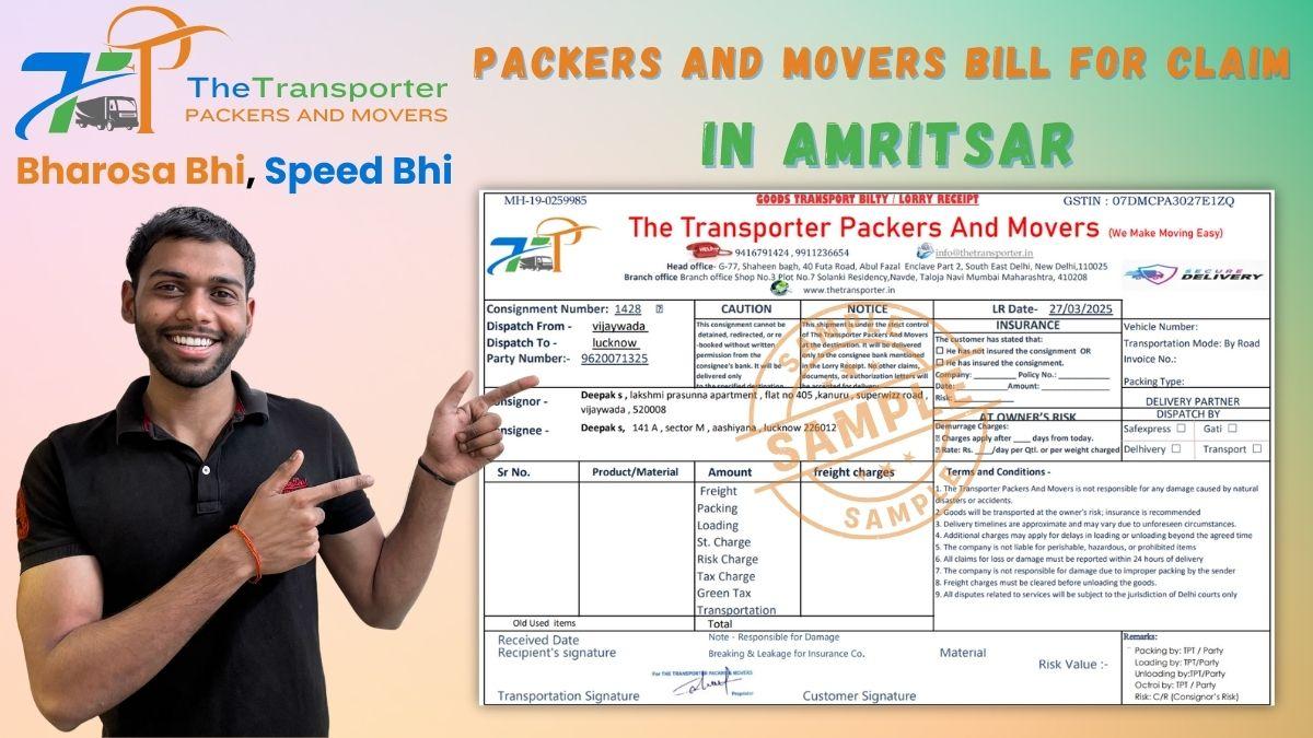 Packers and movers GST bill sample for Amritsar