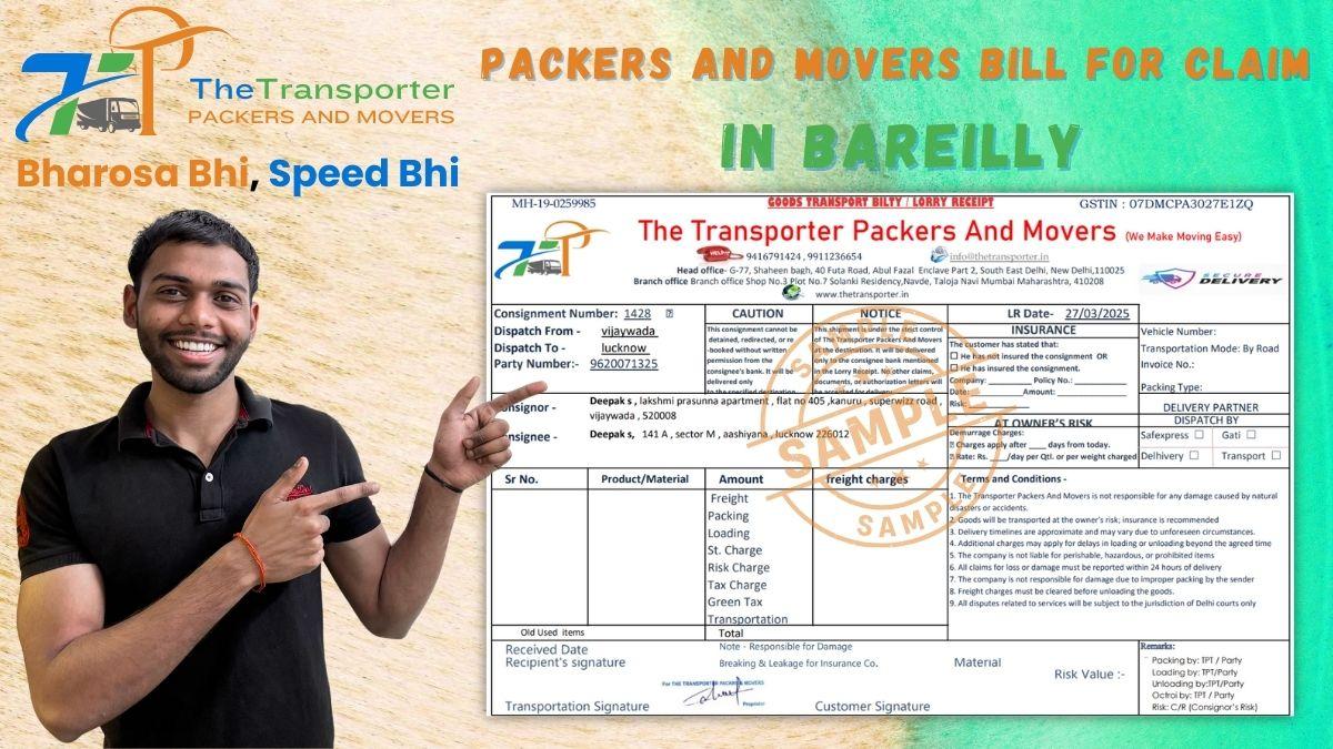 Packers and movers GST bill sample for Bareilly