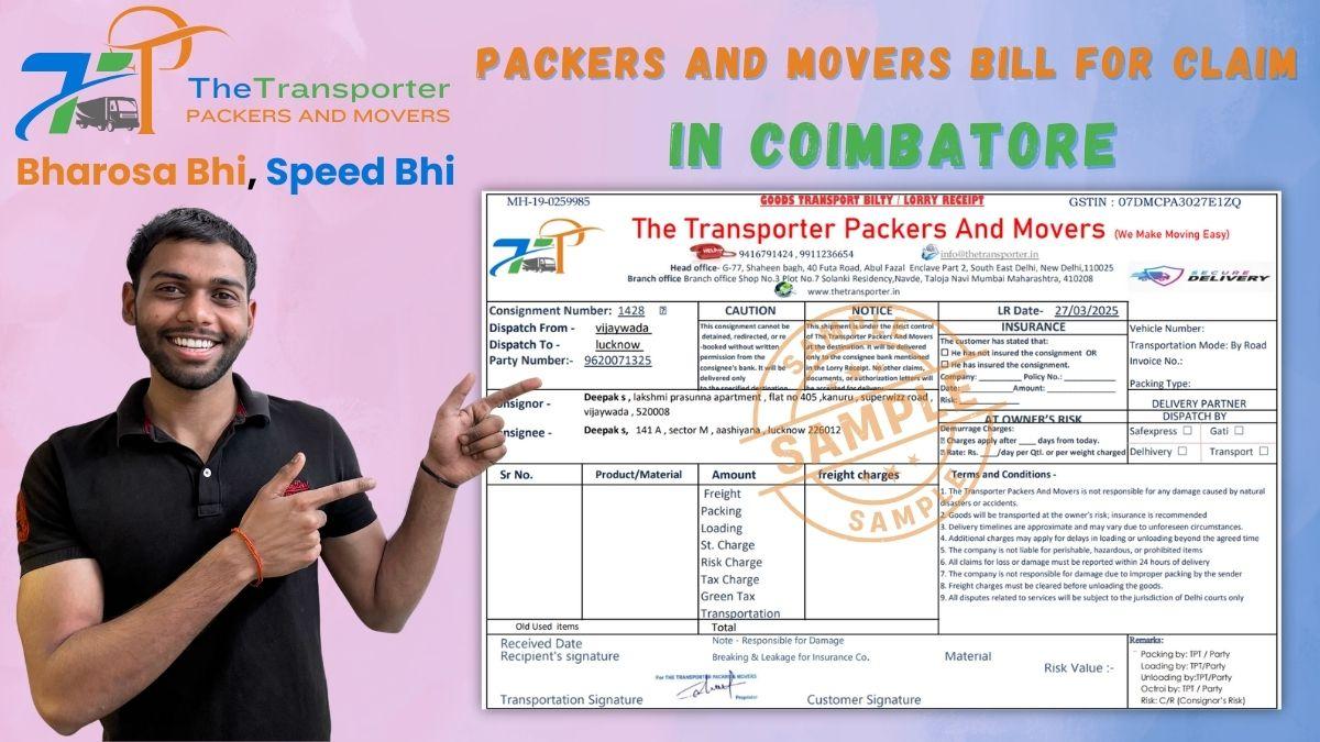 Packers and Movers Bill for Claim in Coimbatore