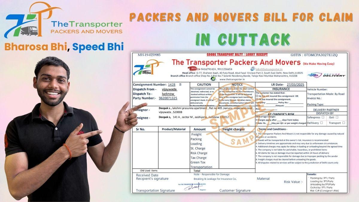 Packers and Movers Bill for Claim in Cuttack