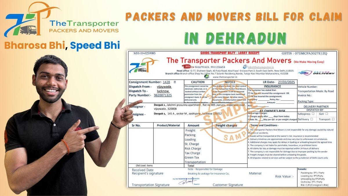 Packers and Movers Bill for Claim in Dehradun