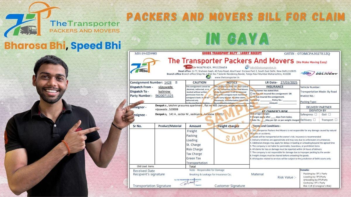 Packers and Movers Bill for Claim in Gaya