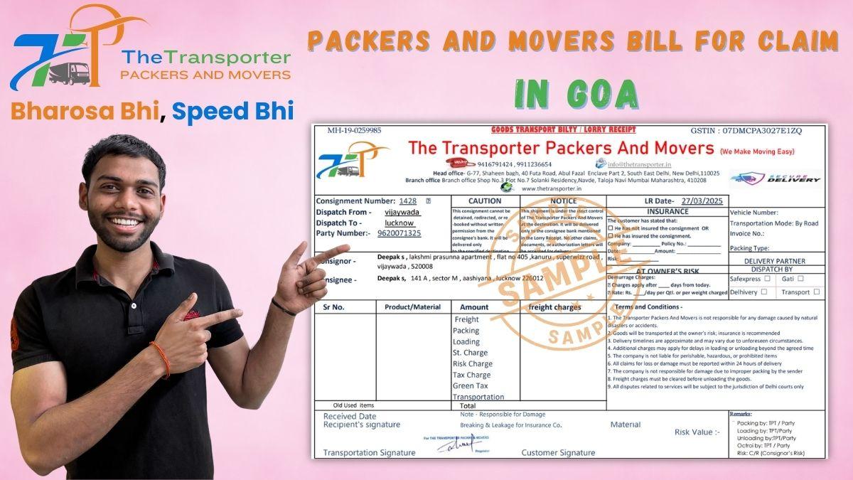Packers and Movers Bill for Claim in Goa