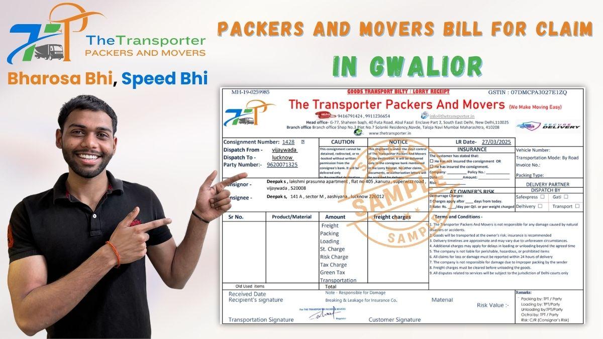 Packers and Movers Bill for Claim in Gwalior