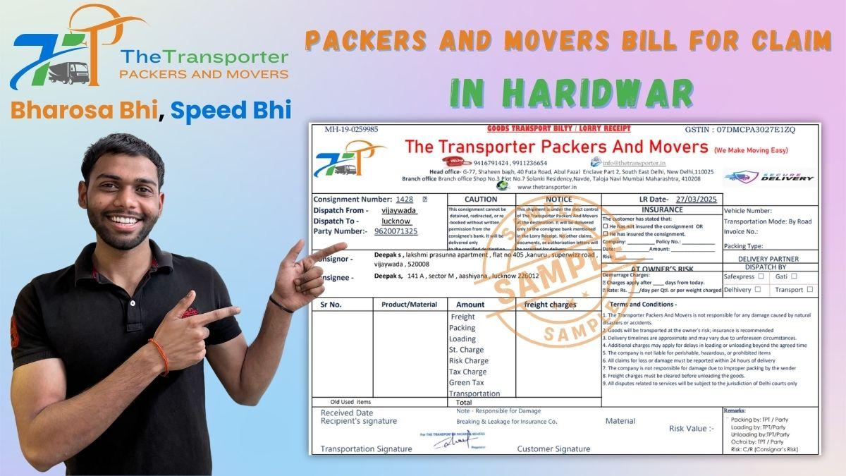 Packers and Movers Bill for Claim in Haridwar