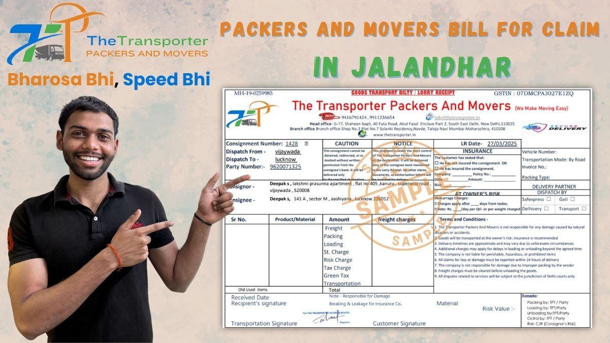 Packers and Movers Bill for Claim in Jalandhar