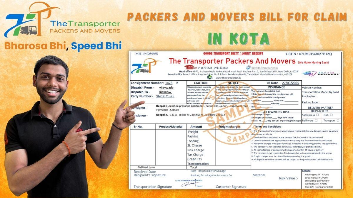 Packers and Movers Bill for Claim in Kota