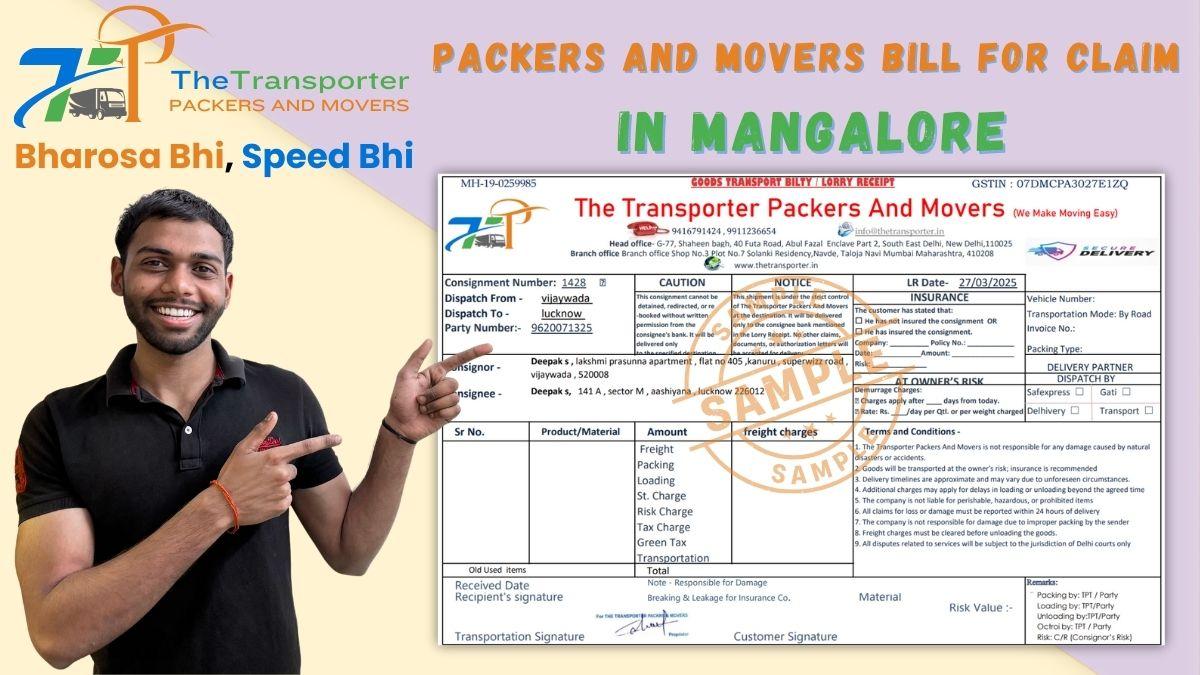Packers and Movers Bill for Claim in Mangalore