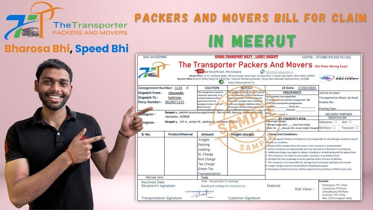 Packers and Movers Bill for Claim in Meerut