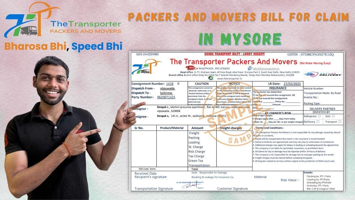 Packers and Movers Bill for Claim in Mysore