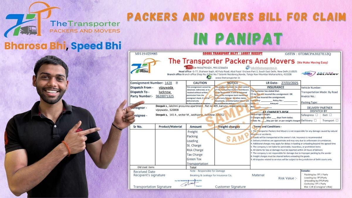 Packers and Movers Bill for Claim in Panipat