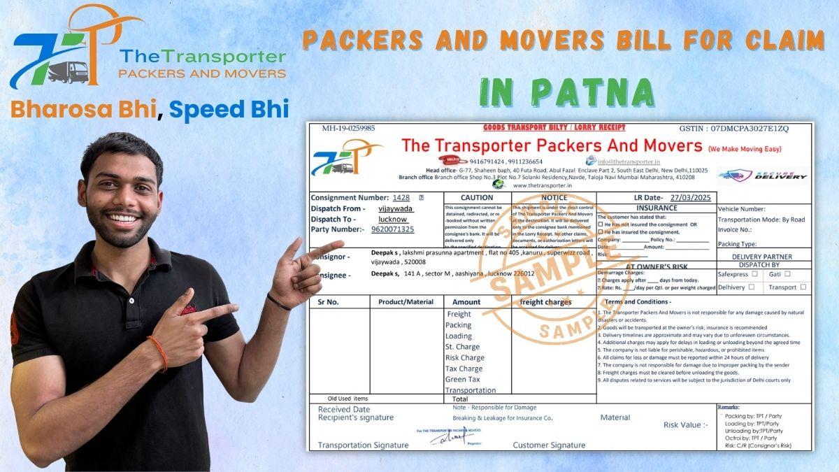 Packers and Movers Bill for Claim in Patna