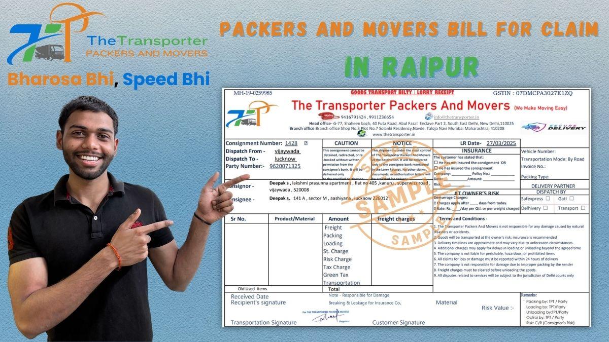 Packers and Movers Bill for Claim in Raipur