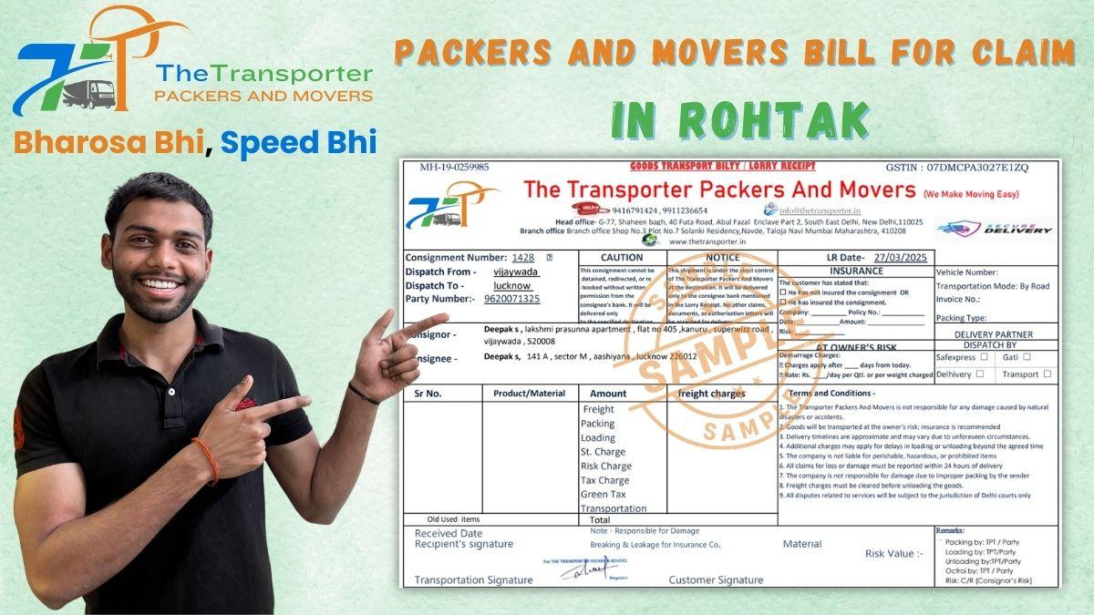 Packers and Movers Bill for Claim in Rohtak