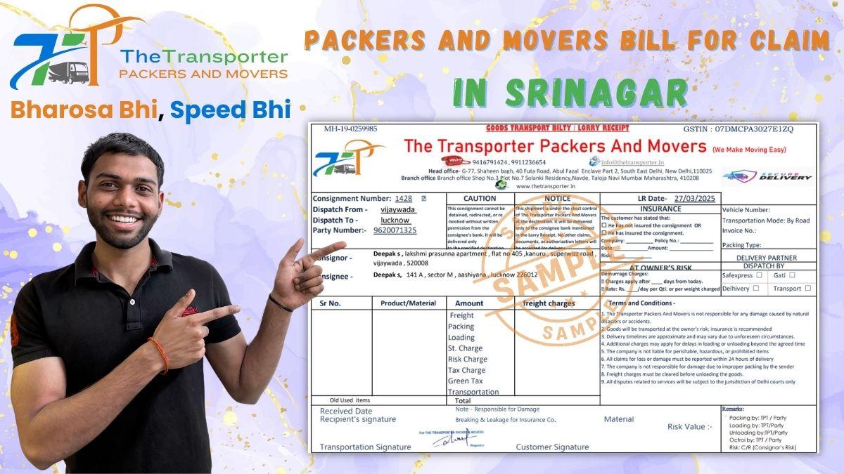 Packers and Movers Bill for Claim in Srinagar