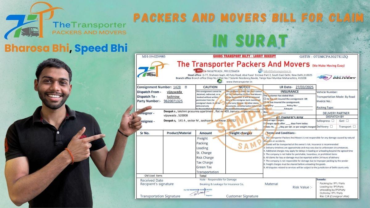Packers and Movers Bill for Claim in Surat