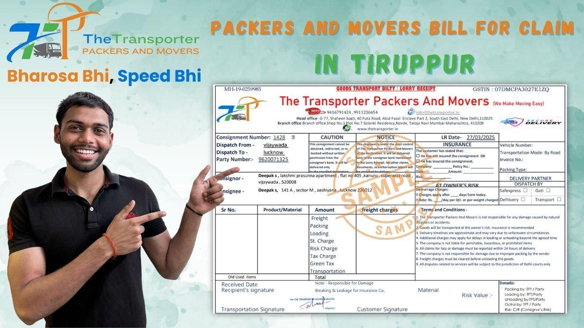 Packers and Movers Bill for Claim in Tiruppur