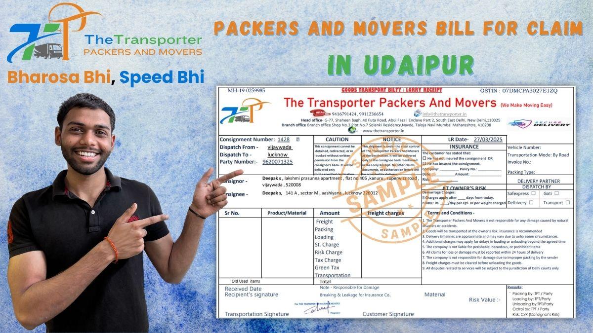 Packers and Movers Bill for Claim in Udaipur