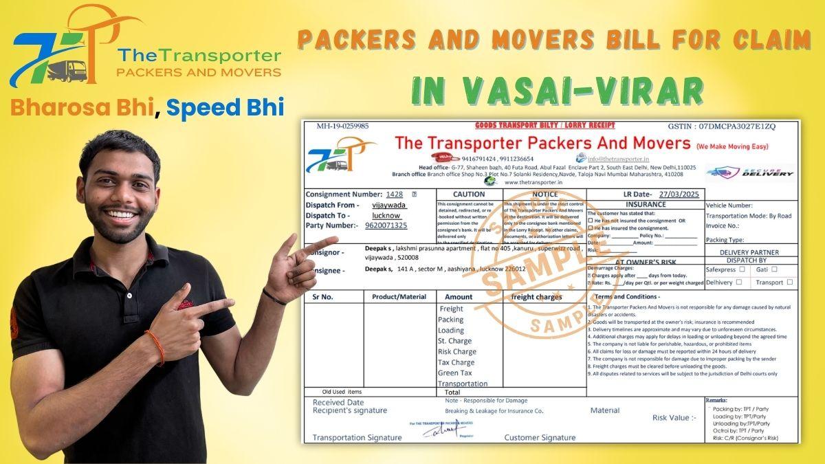 Packers and Movers Bill for Claim in Vasai-Virar