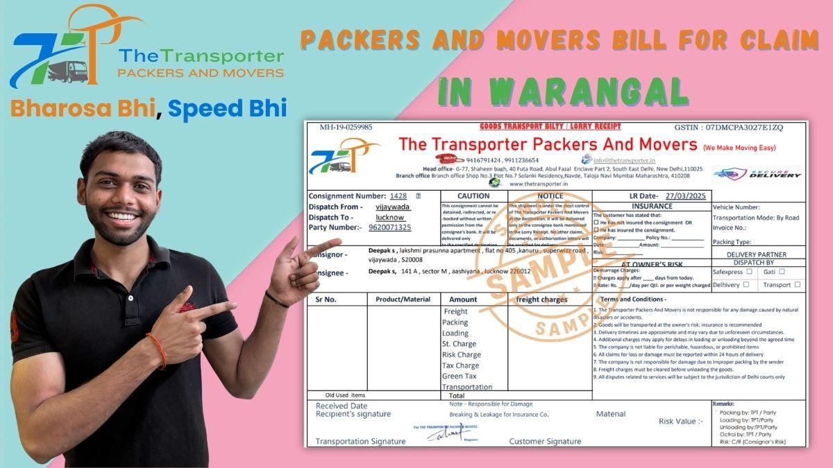 Packers and Movers Bill for Claim in Warangal